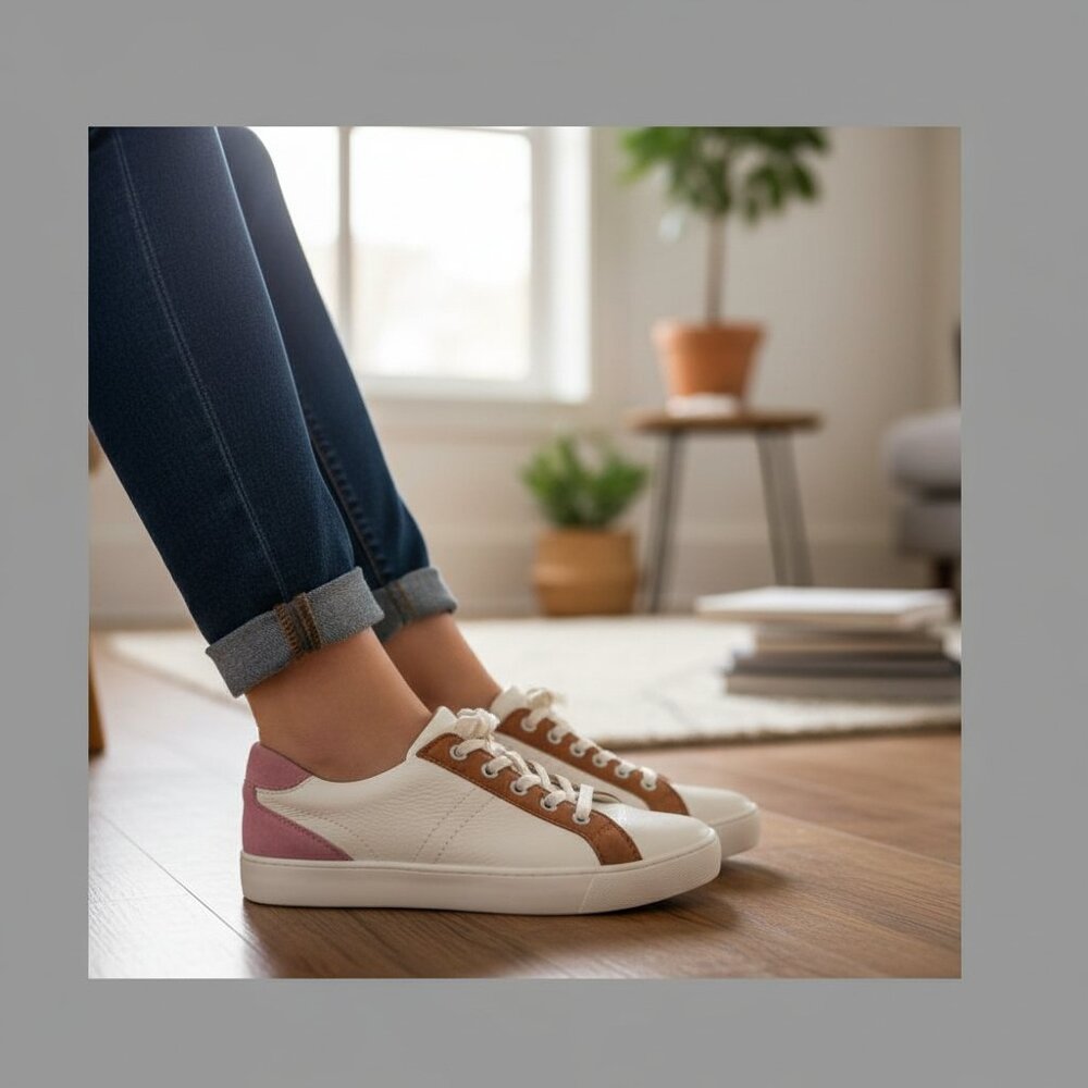 Naturalizer White‎ Morrison Sneakers with Pink & Brown Accents - 6W